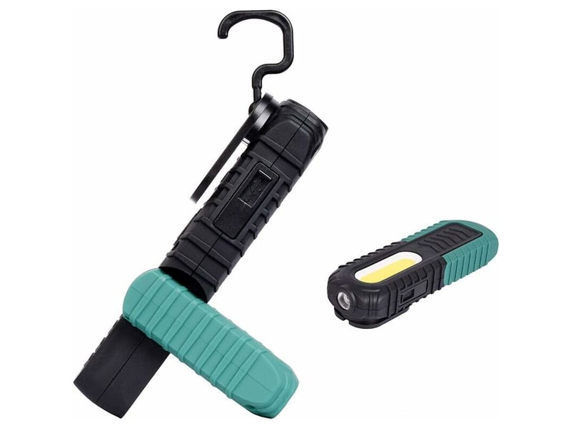  Lampe de travail led rechargeable,lampes d'inspection à led devant cob avec crochet et base magnétique pour voiture, camping, urgence (vert)  - Conforama B