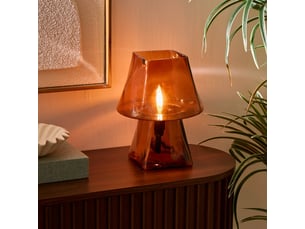 Lampe champignon elita h.26cm en verre ambre