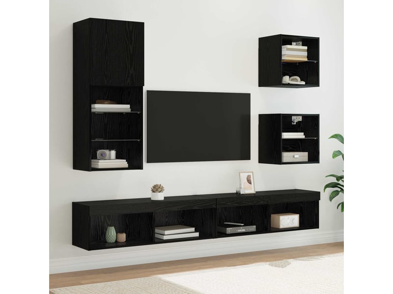  Meuble tv - unités murales tv avec led 5 pcs chêne noir 100 x 30 x 30 cm  - Conforama B