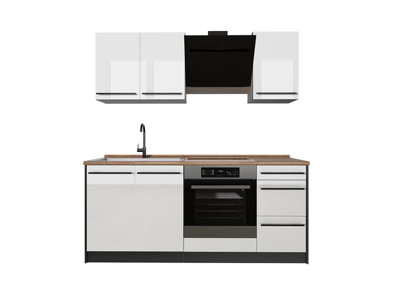 Vicco cuisine, blanc haute brillanceanthracite, 180cm plan de travail chêne doré - Conforama A