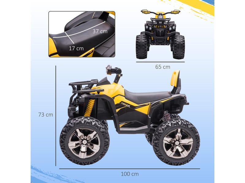 Quad buggy électrique enfant 12 v, 8 kmh, effets lumineux et sonores, siège avec dossier, porte-bagages avant, métal et pp - Conforama E