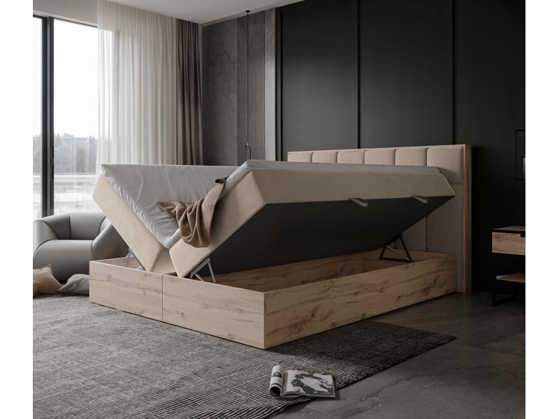  Lit adulte lavio ii - 120x200 cm - matelas ressorts + surmatelas - coffre de rangement - velours dense hydrofuge beige clair LAVIO II - Conforama C