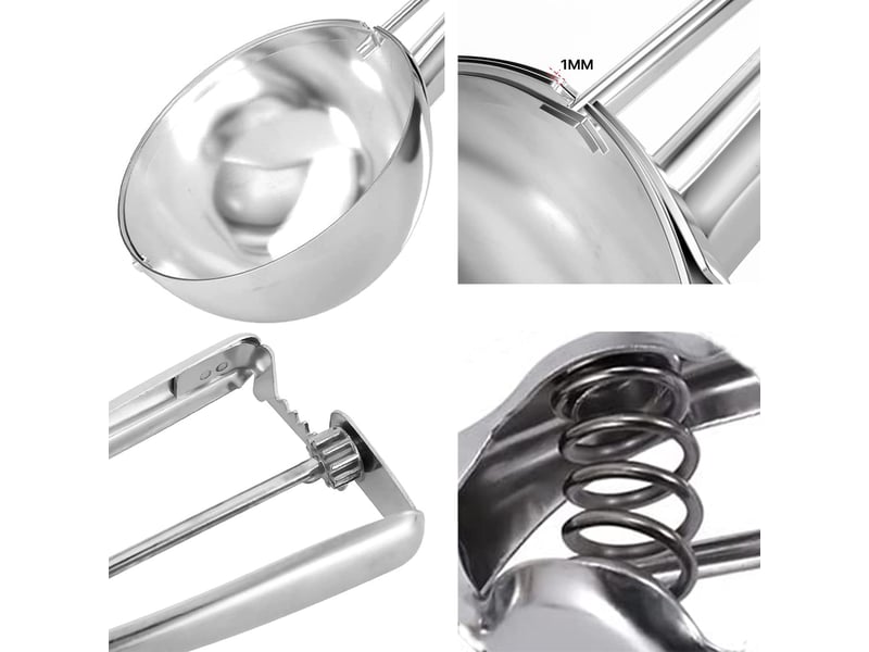  Cuillère à glace,3 pcs glace en acier set avec déclencheur avec renforcer cuillères sphériques pour boules à glace, riz, boules de melon  - Conforama C