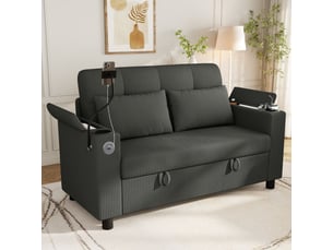 Canapé 2 places 136 cm avec rangement intégré-usb et type-c-porte-gobelets et support téléphone-en velours côtelé-gris