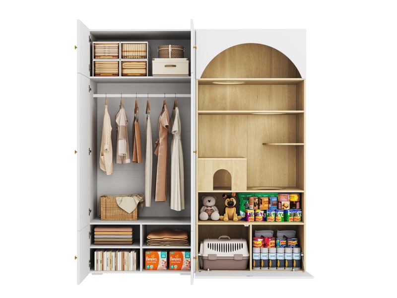  Armoire tcqpz 180 x 50 x 200 cm avec penderie et espace pour chats blanc effet bois  - Conforama A