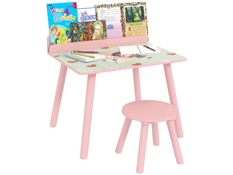  Ensemble table et chaise enfant table pour enfant avec chaise avec porte-livres motifs d'ours pour enfants 3-8 ans rose  - Conforama A