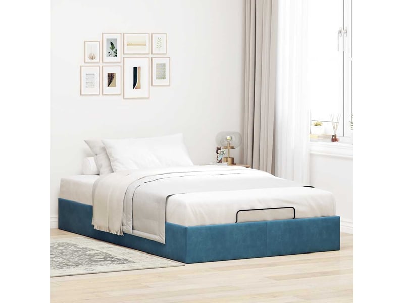  Lit double- lit adulte -  cadre de lit ottoman sans matelas bleu foncé 120x190 cm velours  - Conforama B