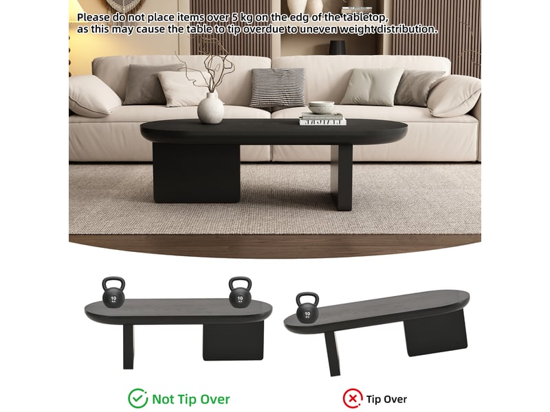  Table basse ovale moderne en mdf noir 119,7 cm avec pieds carrés  - Conforama R