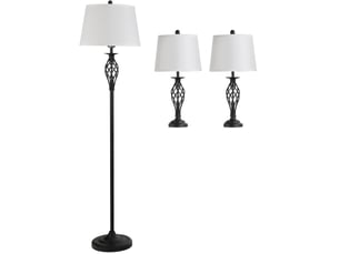 Ensemble de 3 lampes vintage en métal noir et blanc