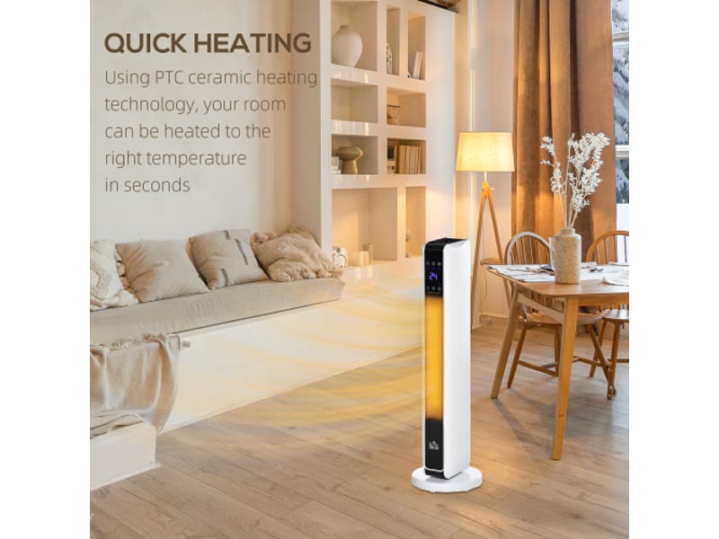  Chauffage soufflant électrique 2200w avec télécommande, minuterie 8h, abs pa blanc noir, format compact 21x21x73 cm, chauffage efficace  - Conforama B