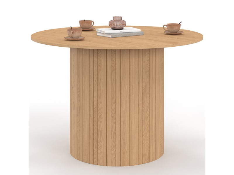  Table à manger ronde juliette 6 personnes pied central effet lattes 110 cm  - Conforama A