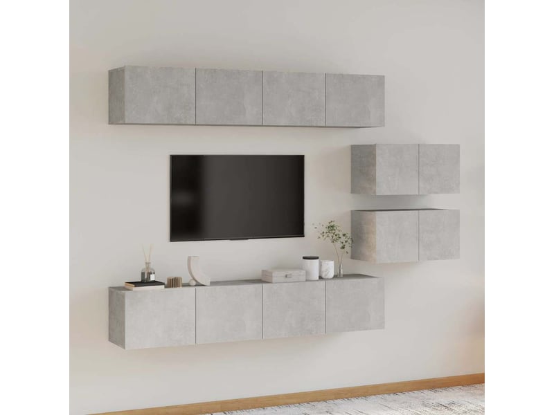  Ensemble de meubles tv - banc tv - meuble de rangement 6 pcs gris béton bois d'ingénierie  - Conforama B