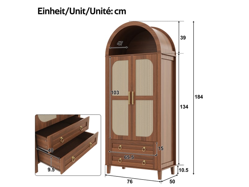  Armoire 76x50x184 cm 2 portes, led contrôlée par application, coloris noyer  - Conforama C