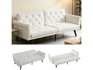Canapé 2 places, transformable en lit, dossier réglable, en velours, coloris beige, l172 x p89 x h70 cm