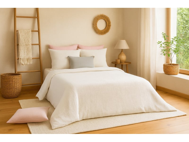 Parure de lit uni 1 personne gaze de coton, miel, 140x200cm PAR_GAZCOT_MIEL140 - Conforama E