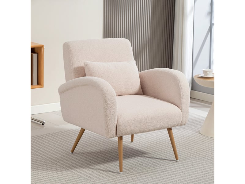  Fauteuil en tissu teddy avec coussin lombaire beige 77x77x83 cm  - Conforama B