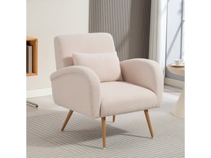 Fauteuil en tissu teddy avec coussin lombaire beige 77x77x83 cm