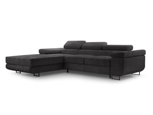 Canapé d'angle gauche convertible <strong>AX LIVING </strong> <strong>Arborio</strong> 5 places Velours côtelé gris avec coffre de rangement