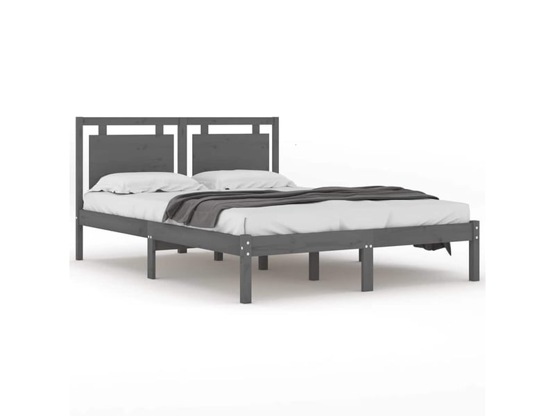  Lit double- lit adulte -  cadre de lit sans matelas gris 200x200 cm bois massif  - Conforama A