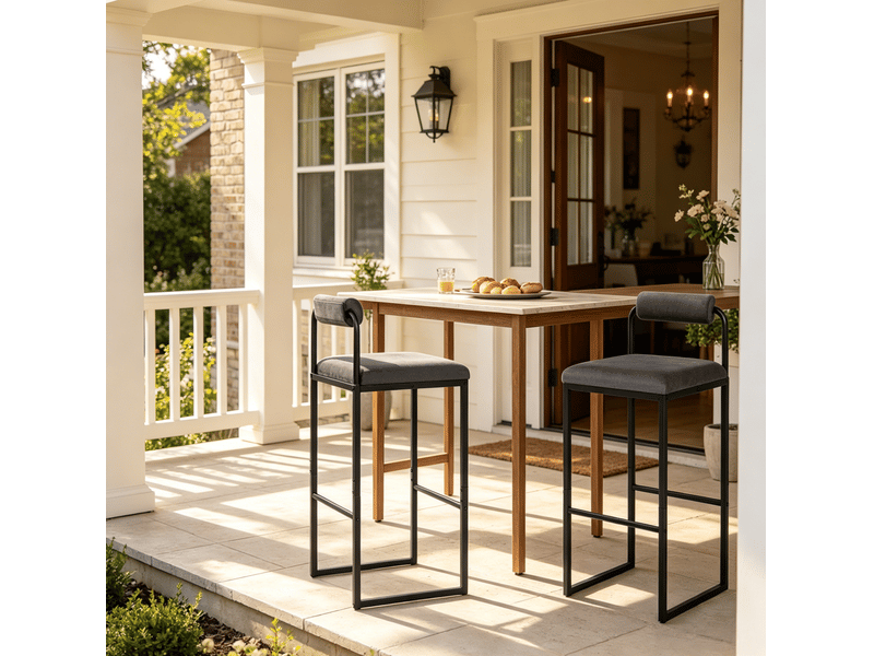  Tabouret de bar avec dossier et repose-pieds, assise en velours, style moderne pour cuisine, gris foncé  - Conforama B