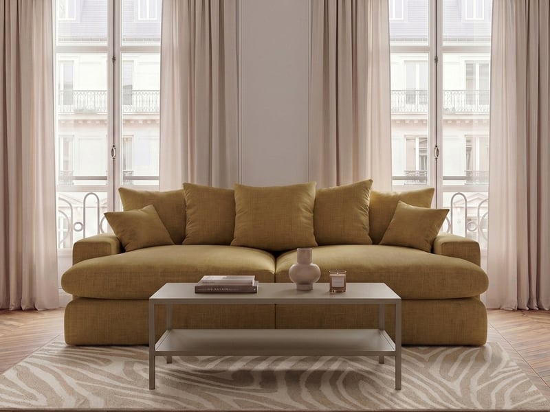  Bobochic canapé 3 places causeuse avec assise profonde nevada tissu lisse jaune NEVADA - Conforama C