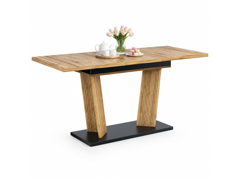 Table à manger extensible - lpospi - pied double, patins réglables antidérapants, mdf chêne 120-160 × 80 × 76 cm - Conforama A