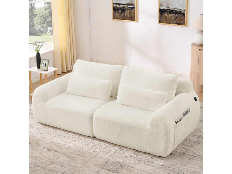  Canapé 2 places, canapé de salon; port usb, beige, poches latérales  - Conforama C
