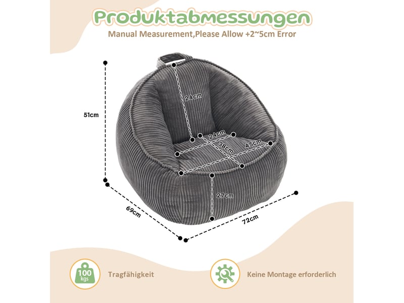  Fauteuil poire enfant 69x72x51 cm gris clair  - Conforama D