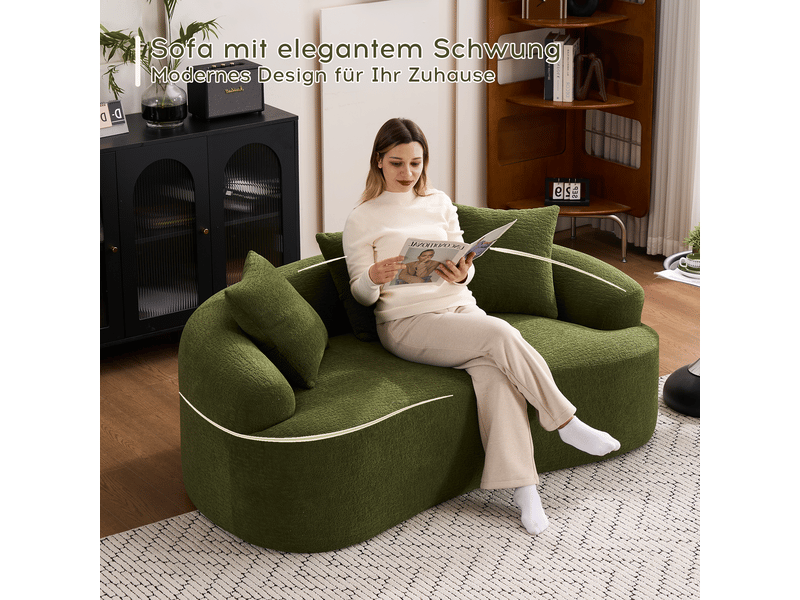  Canapé droit 2 places assise profonde et coussins inclus - forme courbée, chenille, vert  - Conforama C