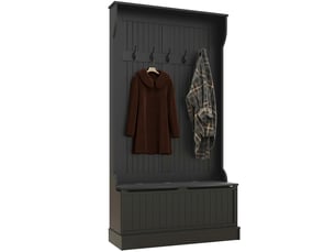 Porte-manteau avec banc de rangement pour chaussures et 5 crochets, style moderne, 96 x 34 x 179,7 cm, noir