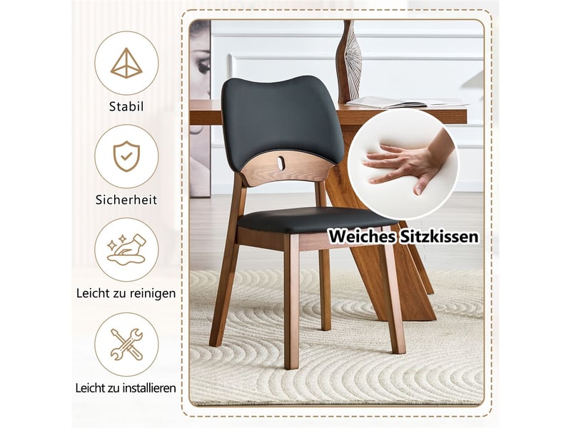  Chaise de cuisine 2 chaises assise rembourrée dossier papillon bois style moderne design  - Conforama E