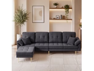 Canapé 4 places modulable avec pouf, 250x70x71 cm, pieds en métal, couleur gris foncé