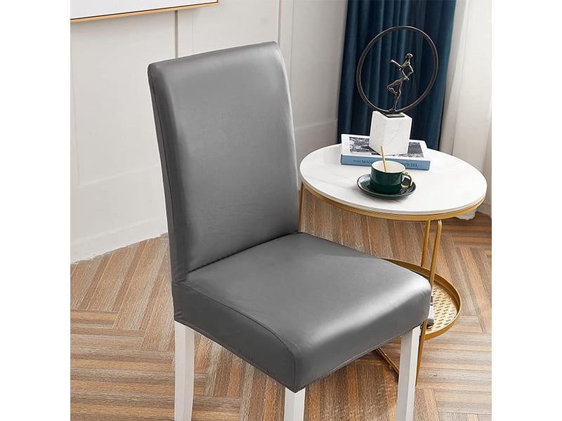  Lot de 6 housses de chaise en cuir synthétique – imperméables et extensibles, gris  - Conforama C