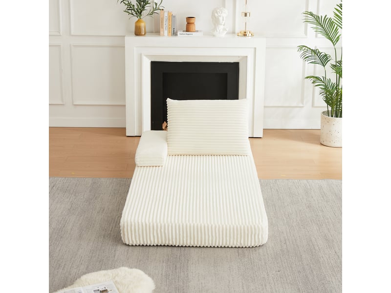 Canapé modulable convertible 211 cm en velours côtelé, dossier triangulaire, accoudoirs amovibles, assise longue multifonction - beige - Conforama B