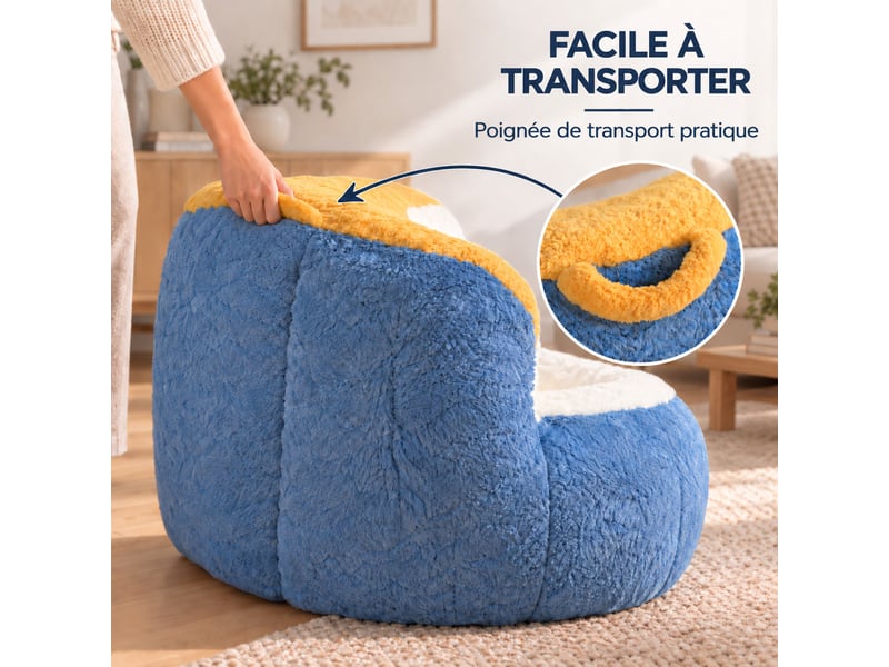 Canapé pouf géant en fausse fourrure, tissu doux respectueux de la peau, mousse déchiquetée haute résilience,bleu+blanc+jaune - Conforama B