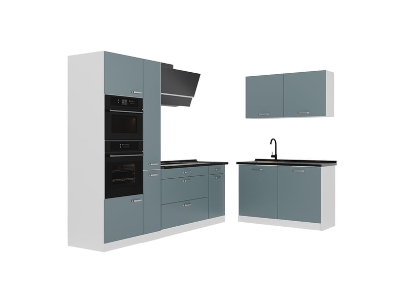 Vicco cuisine en angle, bleu-grisblanc, 230 x 120 cm plan de travail anthracite - Conforama A