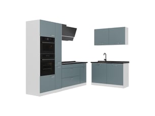 Vicco cuisine en angle, bleu-grisblanc, 230 x 120 cm plan de travail anthracite