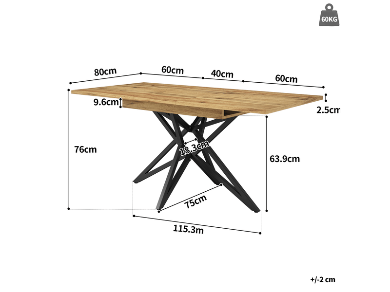  Table à manger extensible 120-160 x 80 cm, plateau mdf noyer, pieds métal noirs  - Conforama C