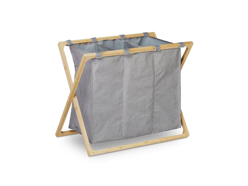  Panier à linge 3 compartiments pliable design moderne 70 x 40 x 60 cm en bambou naturel gris 13_0008536  - Conforama A