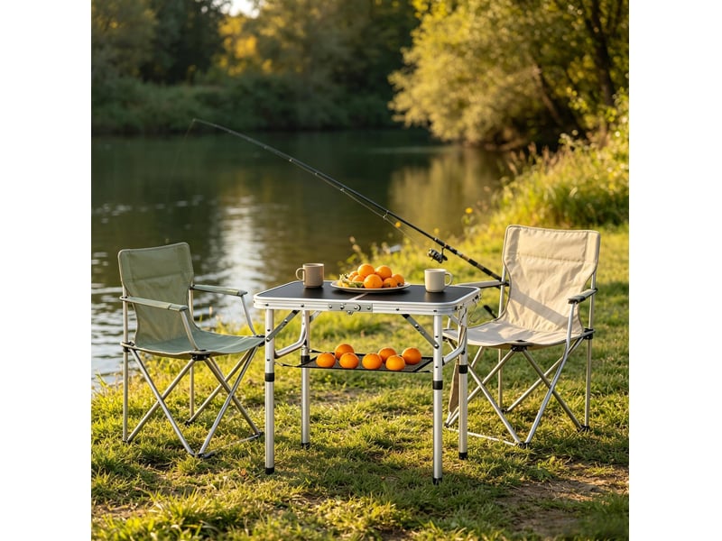  Table pliante d’extérieur 60x40 cm réglable métal noir  - Conforama D