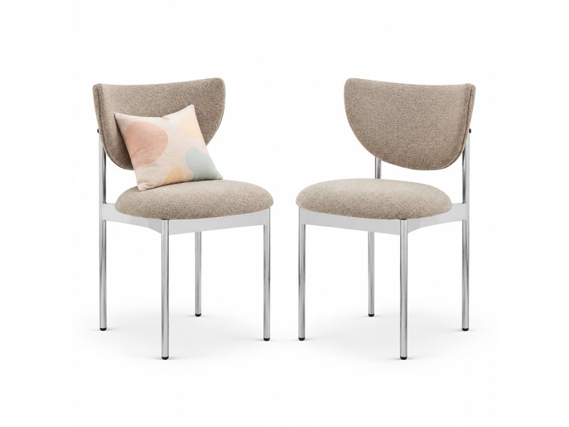  Lot de 2 chaises de salle à manger 54x47x76 cm, style scandinave, dossier arrondi, tissu et métal, kaki clair  - Conforama A