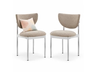 Lot de 2 chaises de salle à manger 54x47x76 cm, style scandinave, dossier arrondi, tissu et métal, kaki clair