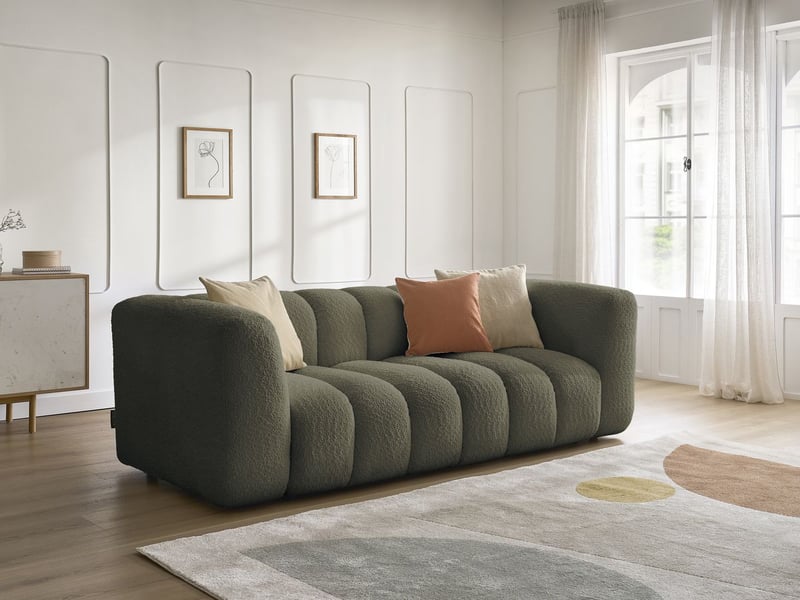 Bobochic canapé droit fixe 3 places talia tissu bouclette vert TALIA - Conforama B