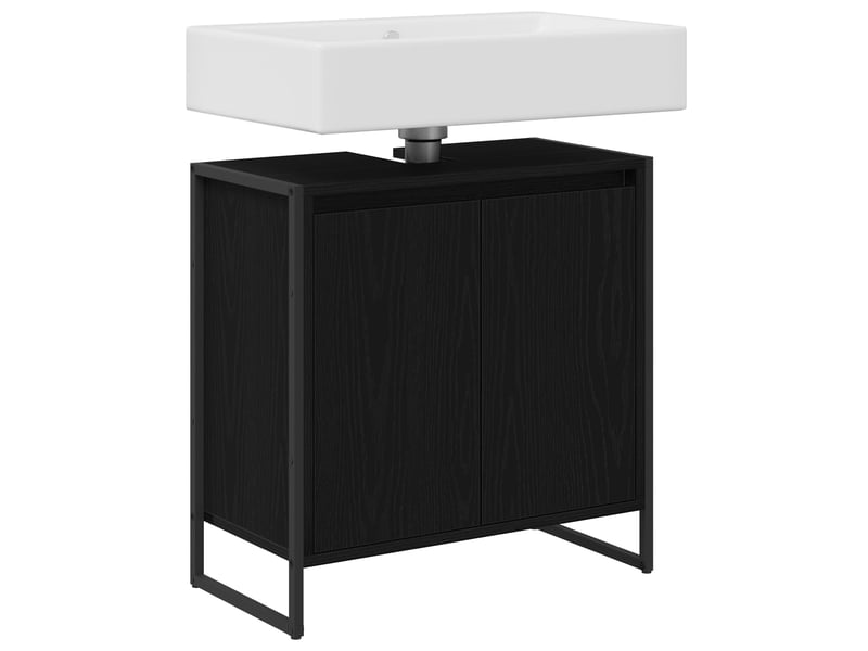  Cabinet de salle de bain, meuble de rangement chêne noir 60x30x60 cm  - Conforama C
