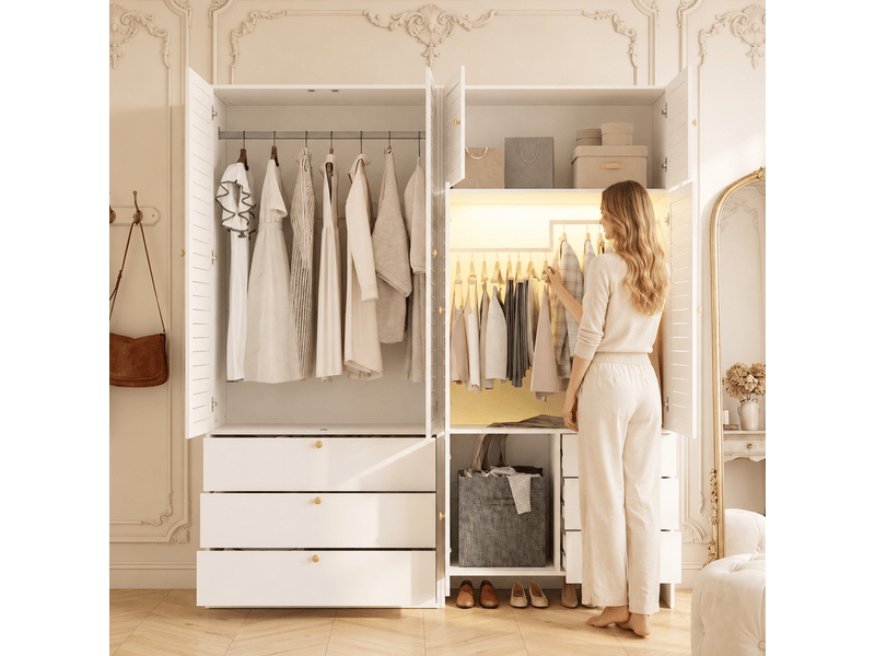  Armoire — blanche — 180 × 50 × 200 cm — 6 portes — 6 tiroirs  - Conforama D