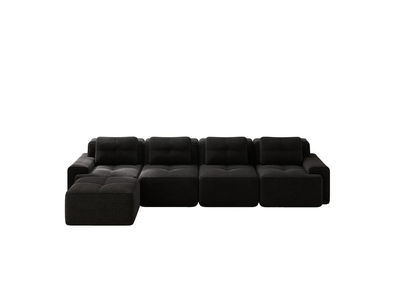  Canapé modulaire 4 places noir en velours côtelé, canapé d’angle avec méridienne, assise profonde et confort nuageux  - Conforama E