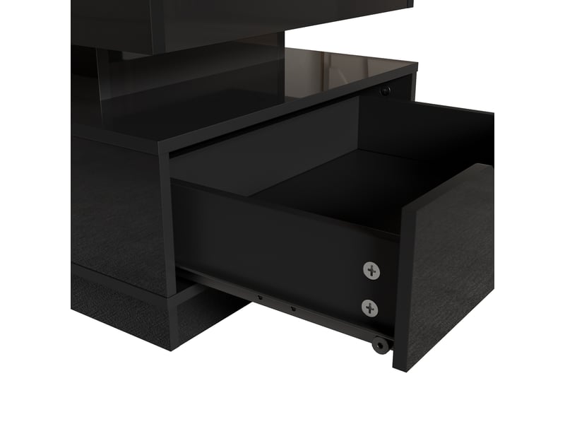 Table basse relevable avec tiroirs, niches, led et prise pour salon 90×48×42,5 cm en mdf noir - Conforama C
