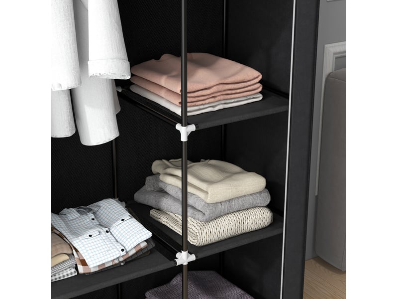  Armoire en tissu avec penderie, 6 étagères et fermeture zippée, en acier noir pour la chambre, 103 × 43 × 162,5 cm  - Conforama E