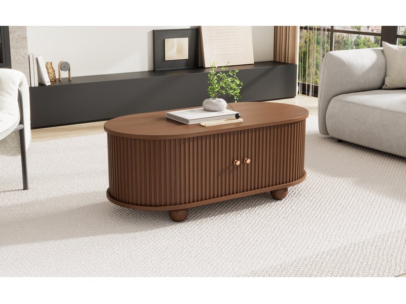 Table basse 100x50x40 cm couleur noyer mdf avec rangement et porte coulissante 360 degrés evarich - Conforama D