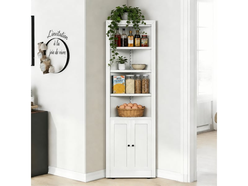  Armoire d’angle blanche en métal, 2 portes et 5 niveaux, 52 x 26,5 x 180 cm  - Conforama B